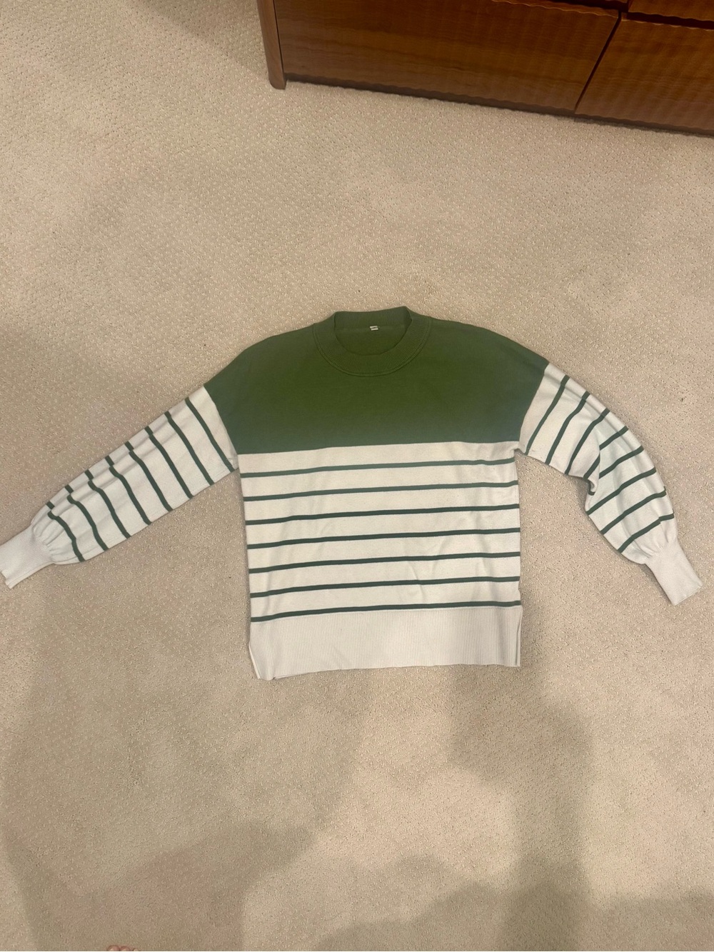Green and White Striped Crewneck Sweater
